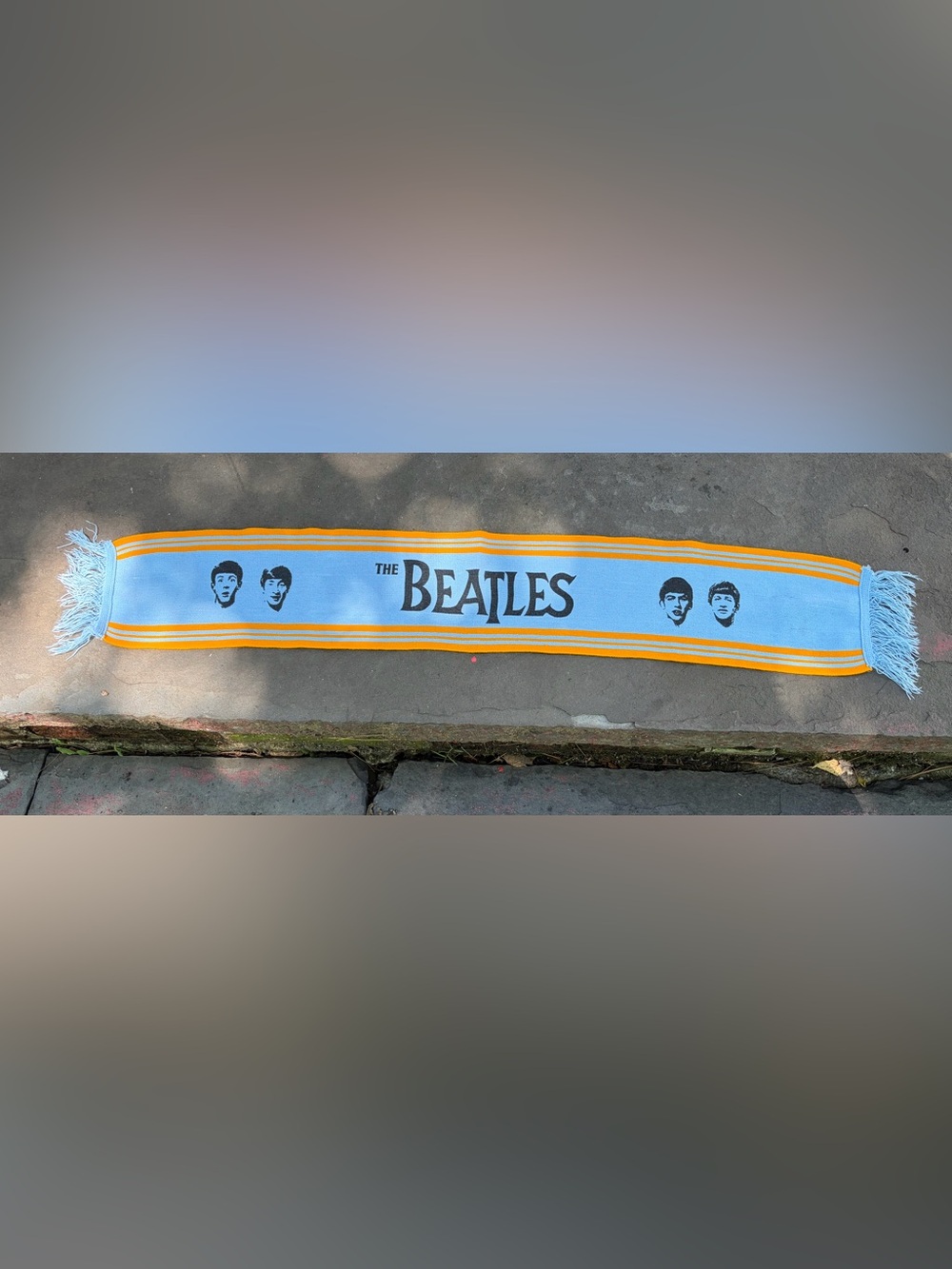 Vintage The Beatles Fan Scarf Banner Blue Orange Fringe Lennon McCartney Rare